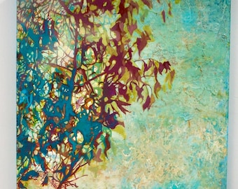 Original Abstract Painting 36”x36”, Oil Painting,  Blue Painting, Fine Art, Tree, Forest,  Modern Art, Contemporary, Home Decor, Teal Art