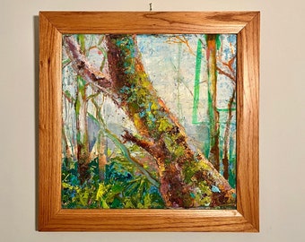 Framed Original Tree Oil Painting, impressionist Forest Abstract Forest Painting, Landscape Painting, Abstract Wall Art, Contemporary Art