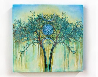Tree painting. Original Oil Painting, Wall Art, Blue Tree Painting, Contemporary Art, Decor, Forest Painting, Wall Hanging