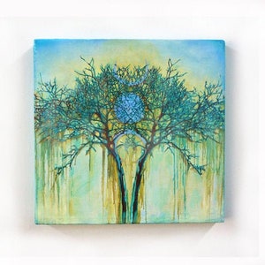 Tree painting. Original Oil Painting, Wall Art, Blue Tree Painting, Contemporary Art, Decor, Forest Painting, Wall Hanging