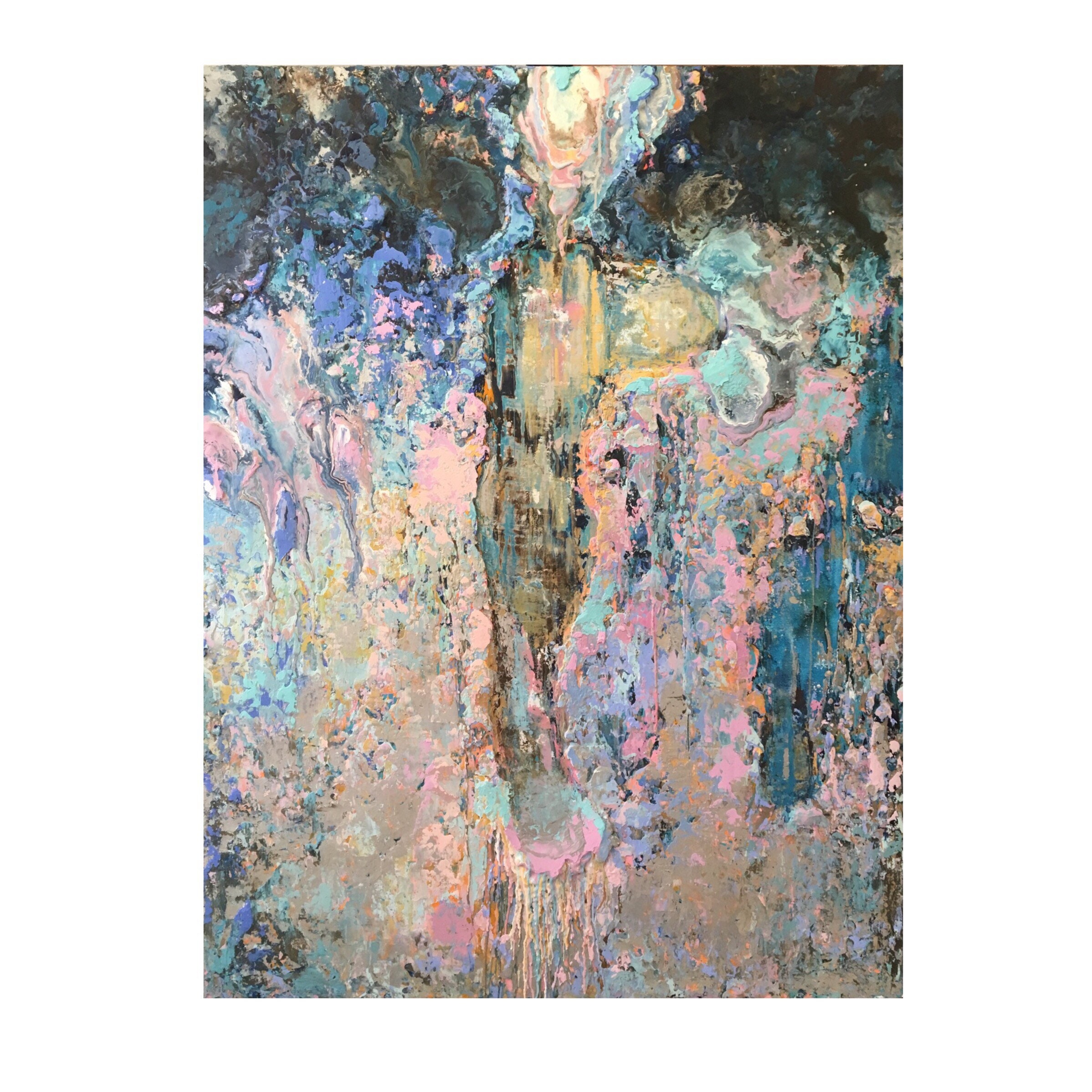 オーダーメイド。オリジナル油絵、大型絵画、美術、抽象画、青とピンク
