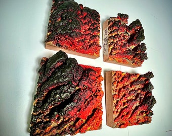 Rot und Schwarz | Abstraktes Lava Feuer Gemälde | Strukturwachs | Von der Erde inspiriertes Wohndekor | Fertig zum Aufhängen | Geoden | rote Bemalung