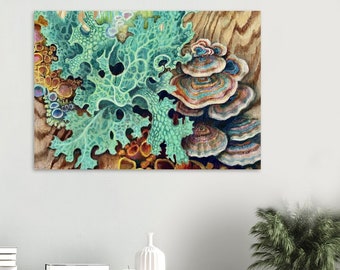 Wooden Panel Print of Original Mushroom Painting, forest painting, rustic, mushroom painting, wedding gift, Gicle, Forest Painting