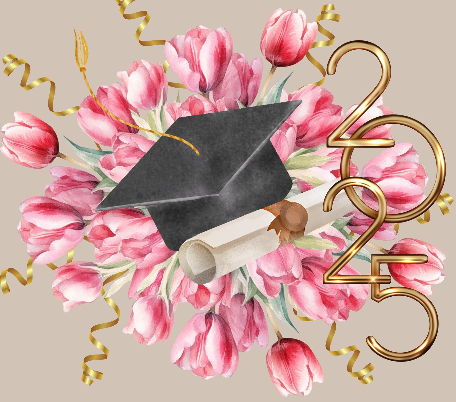 Tulip Graduation PNG | Class of 2025 Floral Digital Download | Elegant ...