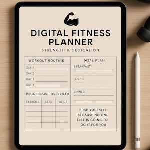 Digital Fitness Planner Printable | Workout Tracker, Meal Planner, Weight Loss Journal, GoodNotes Template, Health Tracker PDF
