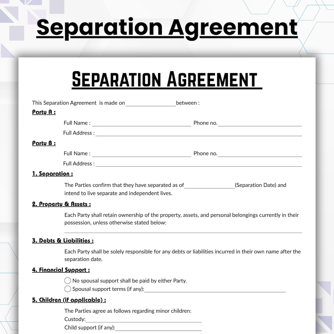 Editable Separation Agreement, Simple Property Division Template ...