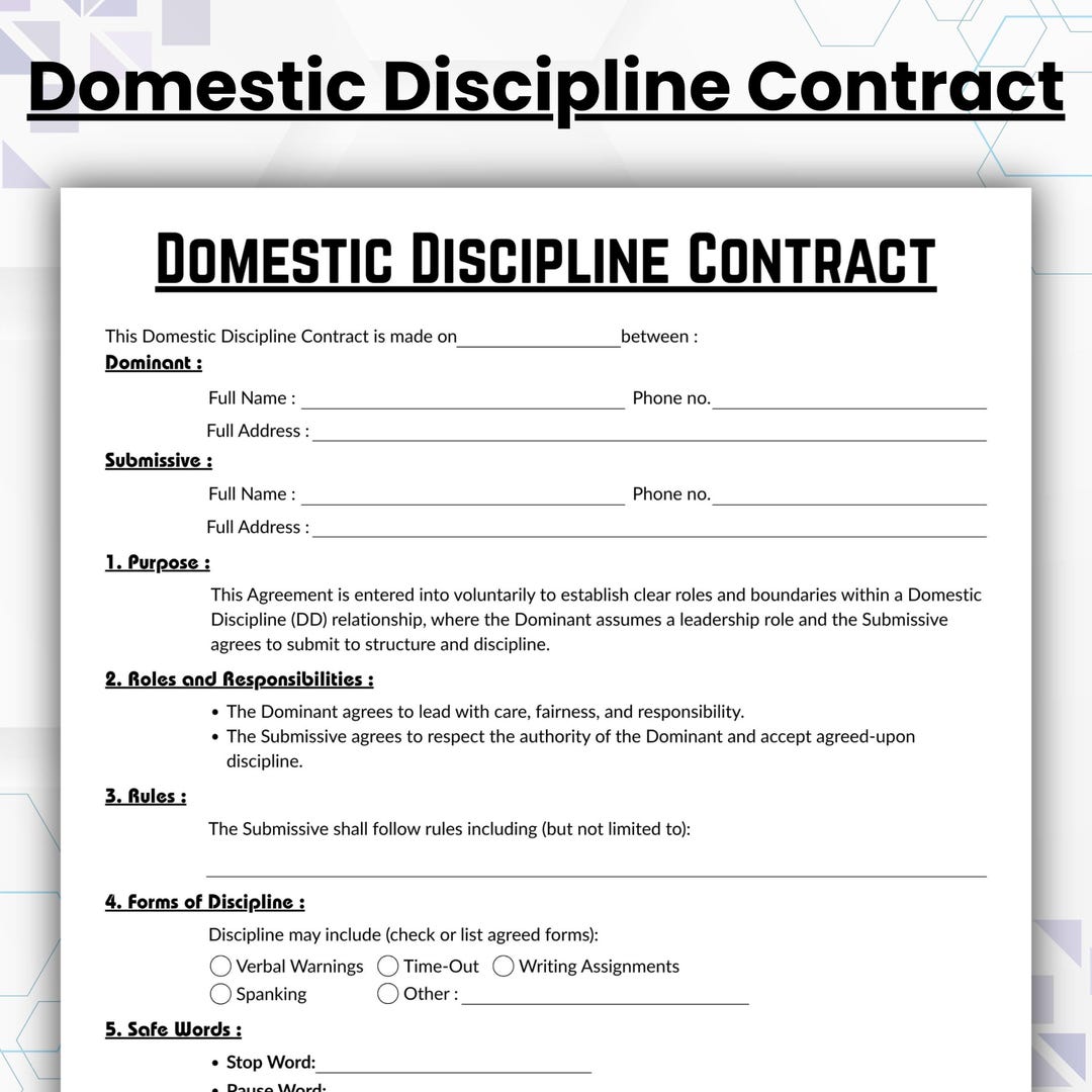 Editable Domestic Discipline Contract, Simple Agreement Form Template ...