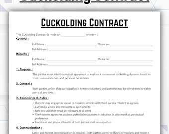 Editable Cuckolding Contract, Simple Consensual Form Template Canva, Printable Cuckold Agreement with Detailed Clauses, Instant Download