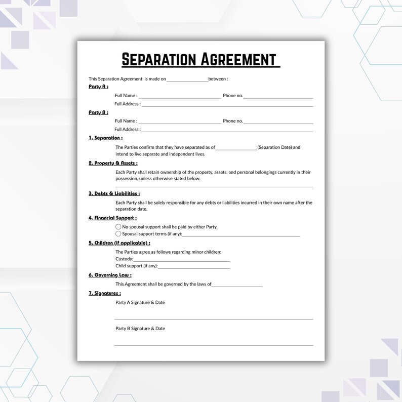 Editable Separation Agreement, Simple Property Division Template ...