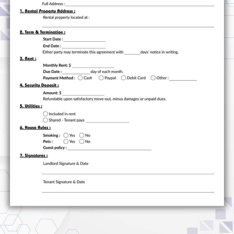 Secondary Address Rent Example Editable Room Rental Agreement Template, Single Page Room Tenancy ...