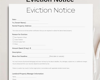 Printable Eviction Notice, Lease Termination Form, Editable Notice to ...