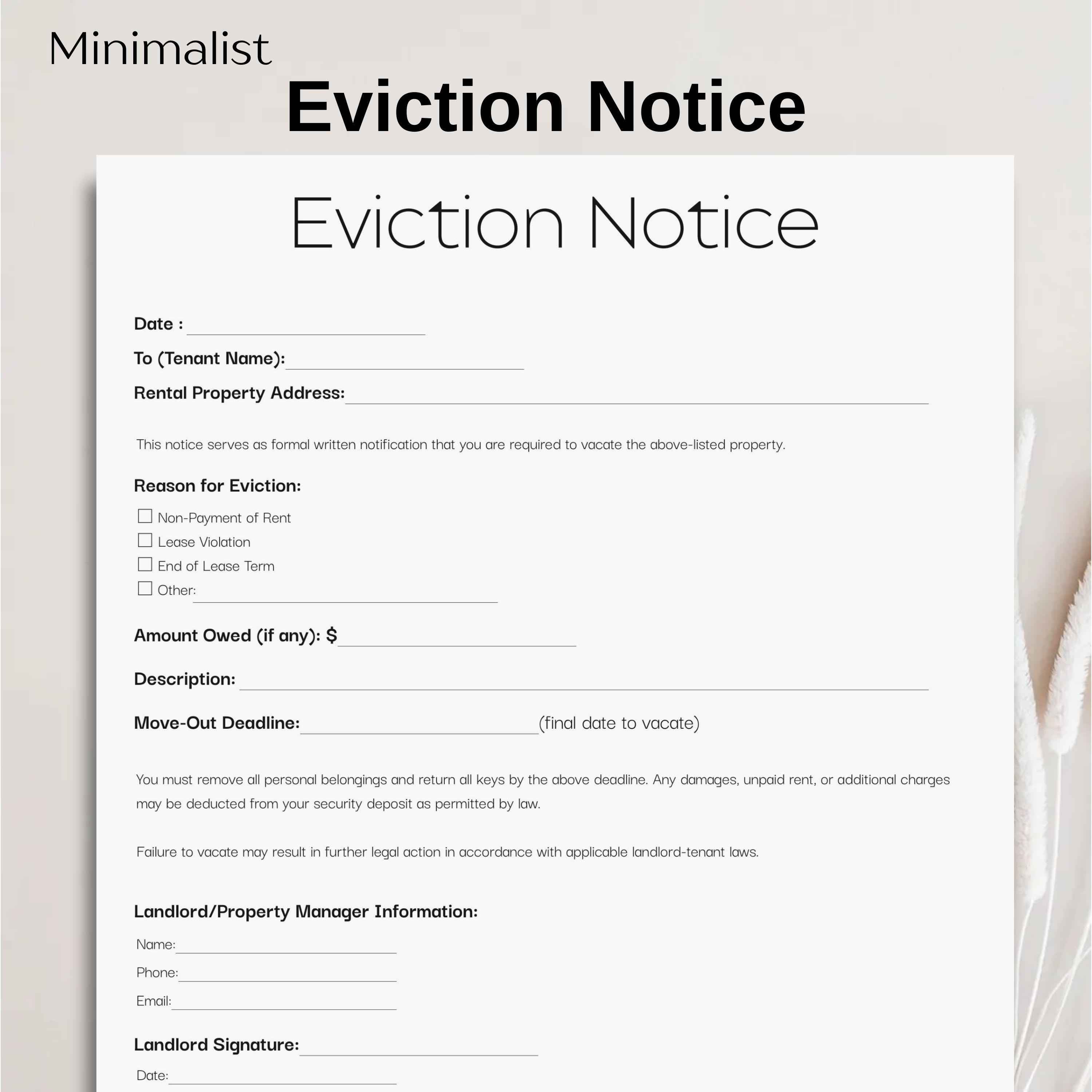 Minimalist Eviction Notice, Simple Notice to Vacate Form Template ...