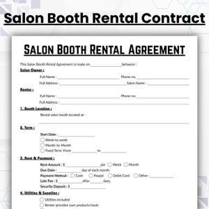 Editable Salon Booth Rental Agreement Template, Single Page Booth Rental Contract, Printable Salon Station, Spa Rental, Salon Lease PDF