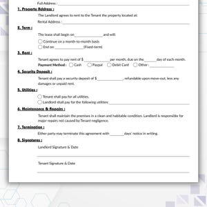 Populated Rent Contract Sample Editable Rental Agreement Template, Single Page Fillable Rental ...