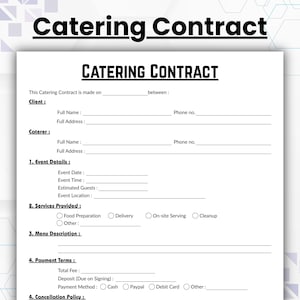 Bearbeitbare Gastrovertragsvorlage, Einzelseiten-Catering-Service-Vertrag, druckbare Gastro- und Food-Service-Vereinbarung Canva