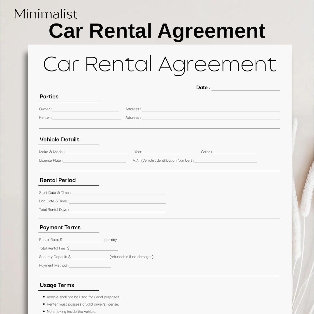 Minimalist Car Rental Contract Template, Simple Car Rental Agreement ...