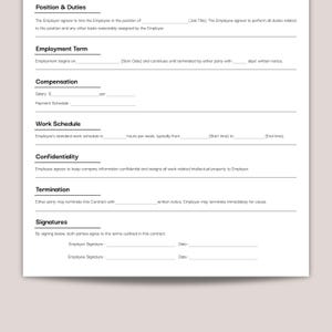 Minimalist Employment Contract, Simple Job Agreement Form, Printable ...