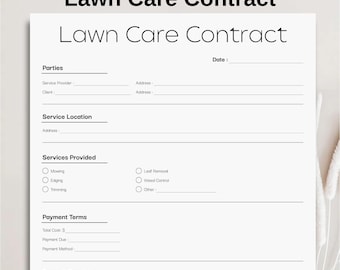 Minimalist Lawn Care Agreement, Simple Landscaping Contract, Editable Garden Care Agreement, Printable Mowing Contract, Service Contract PDF