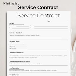 Minimalist Service Agreement Template, Simple Business Contract form, Editable Client Contract, Printable Services Contract, Canva, PDF