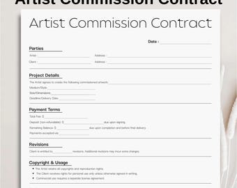 Minimalist Artist Commission Contract Template, Simple Agreement for Art Commissions, Printable Artwork Contract Editable Instant Download