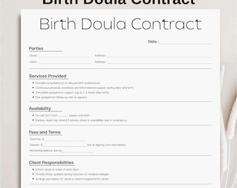 Minimalist Birth Doula Contract Template, Printable & Editable Labor Support Contract, Simple Doula Services Agreement Form Instant Download
