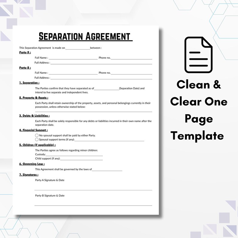 Editable Separation Agreement, Simple Property Division Template ...