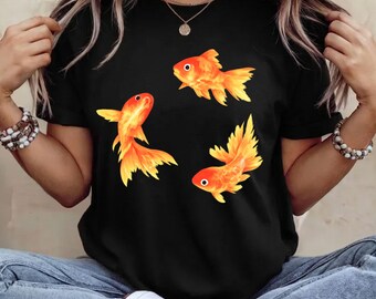 Goldfish Aesthitic Trio T-shirt | Orange Koi Fish Illustration, Aquatic Nature Tee Cute T-Shirt, Beachy Shirt, Comfort Colors Unisex T-Shirt