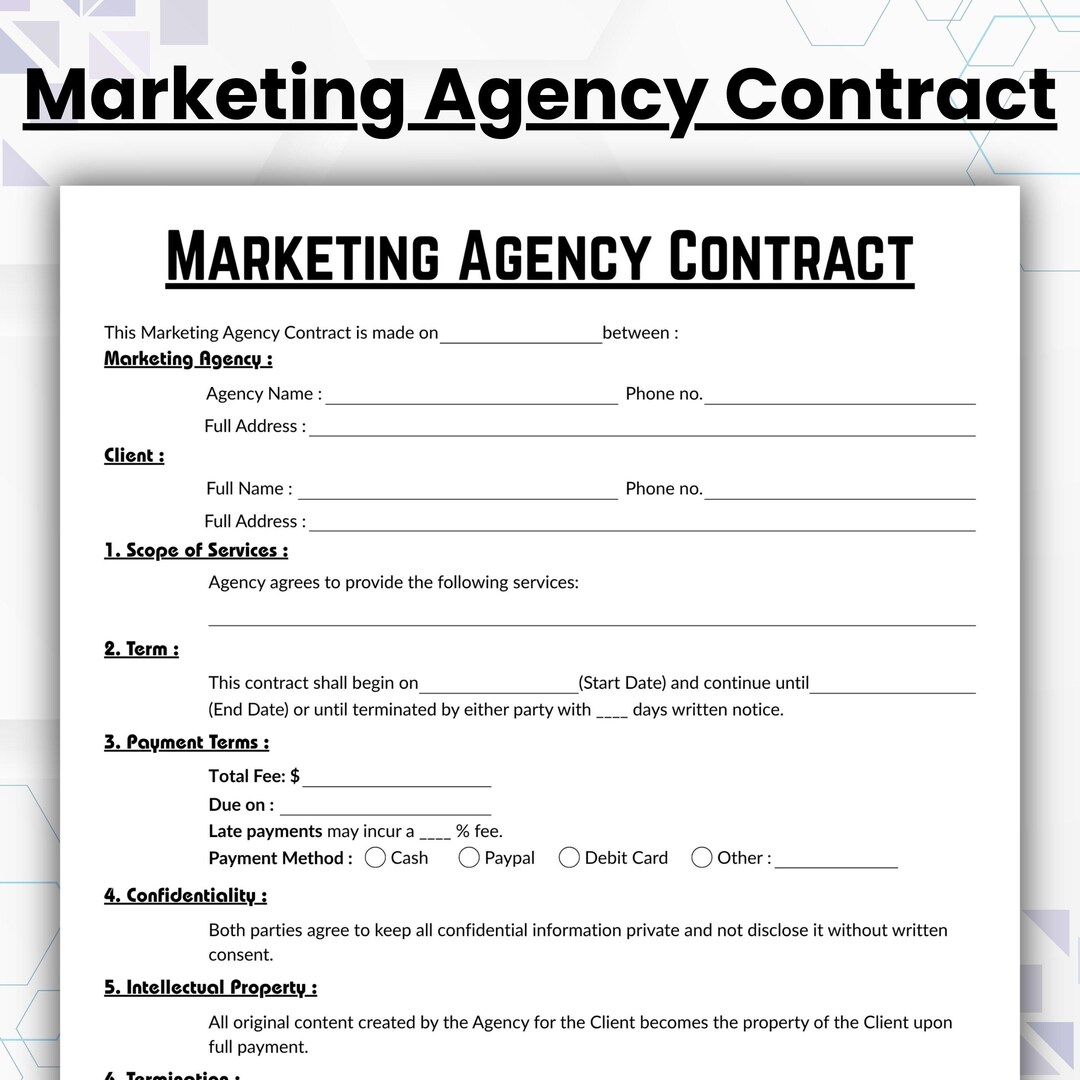 Editable Marketing Agency Contract Template, Single Content Creation
