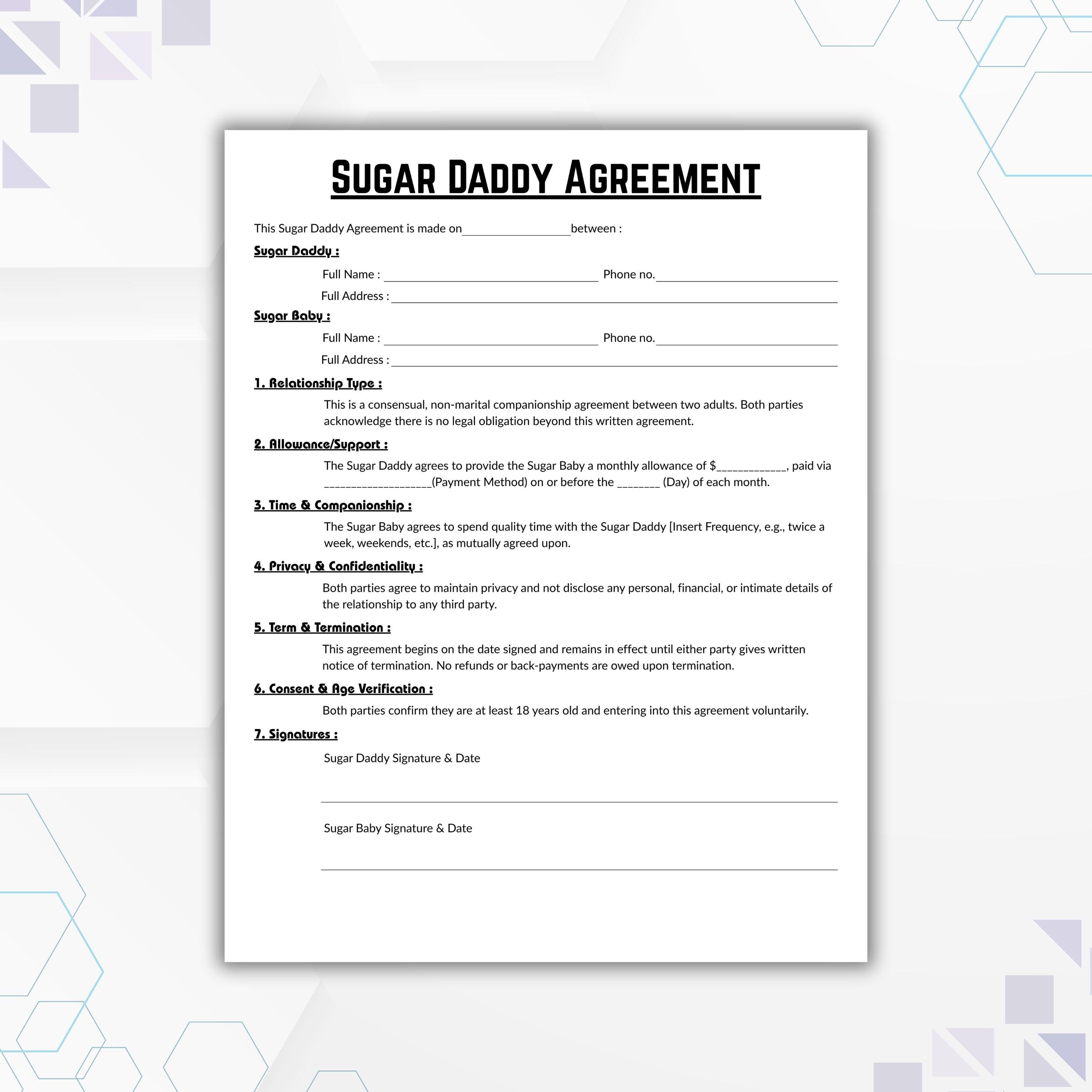 Editable Sugar Daddy Agreement, Simple Contract for Mutual ...