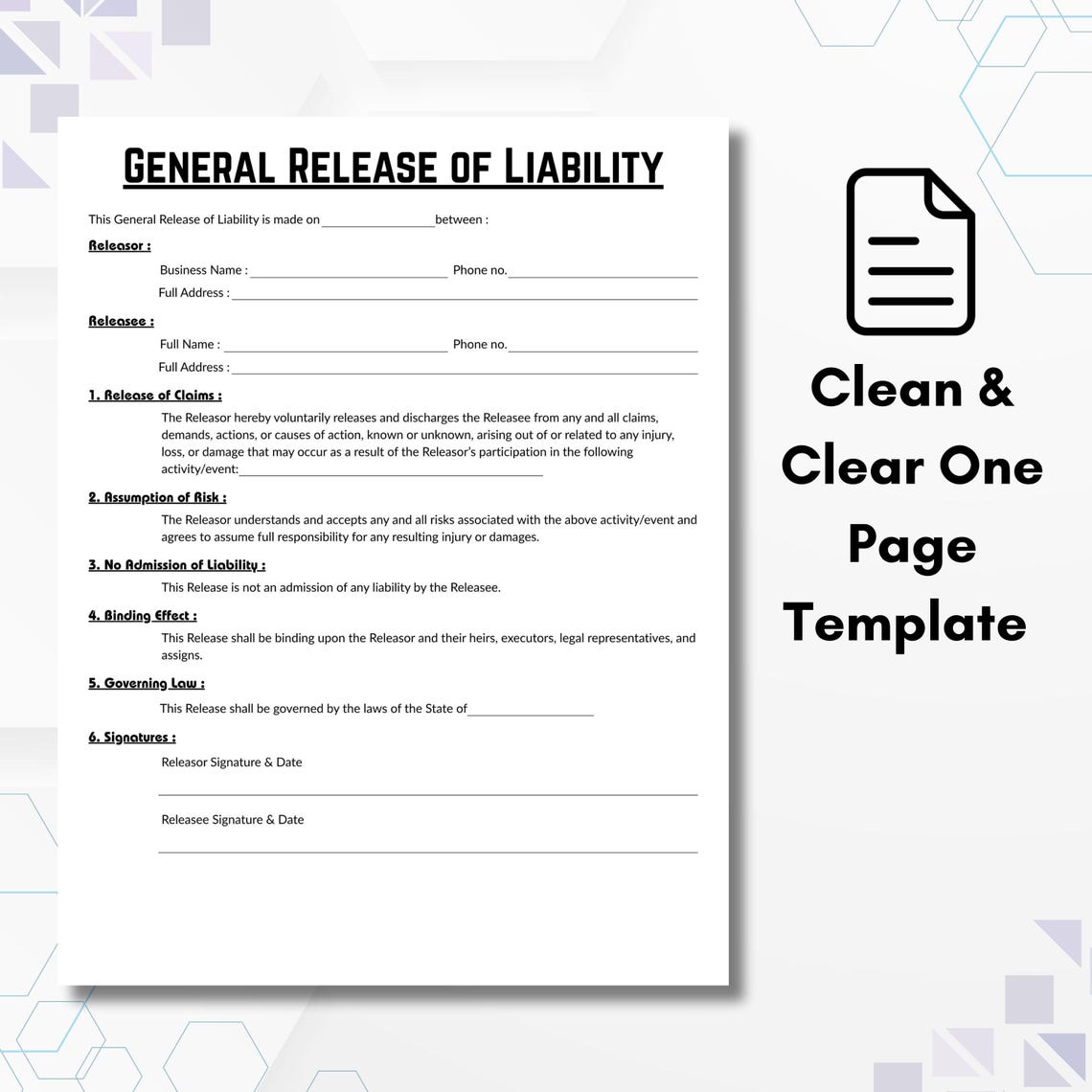 Editable General Release of Liability Template, Single Informed Consent ...