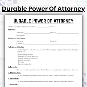 Editable Durable Power of Attorney Template, Single Page Durable Financial POA Form, Printable Durable Legal Form, Instant Download PDF
