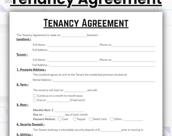 Editable Tenancy Agreement Template, Single Page Rental Agreement, Printable Tenancy Agreement Form, Tenancy Contract, Rental form, Canva