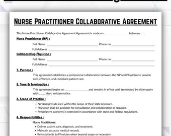 Editable Nurse Practitioner Collaborative Agreement, Simple Healthcare Template, Printable NP Contract Medical Healthcare Canva Digital