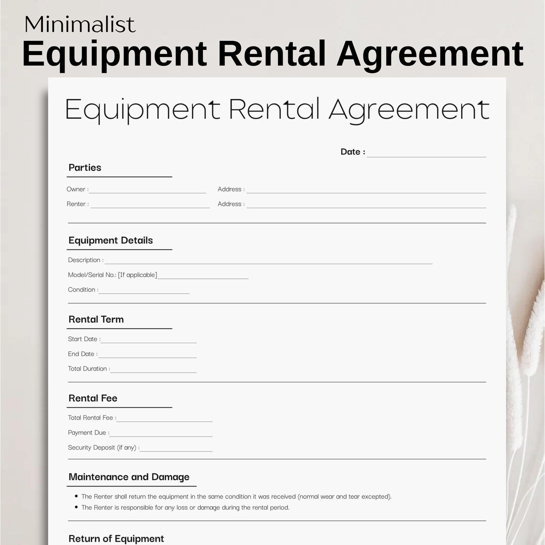 Minimalist Equipment Rental Contract, Simple Event Equipment Agreement ...