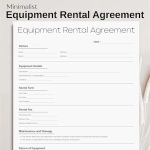 Minimalist Equipment Rental Contract, Simple Event Equipment Agreement, Printable Professional Form, Canva Editable Lease Equipment form