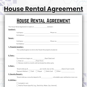 Editable House Rental Agreement Template, Single Page Landlord Forms, Printable Residential Housing Contract, Property Lease Agreement
