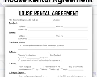 Bewerkbare sjabloon voor huurovereenkomst voor huis, formulieren voor één pagina verhuurder, afdrukbaar huurcontract, huurovereenkomst voor onroerend goed