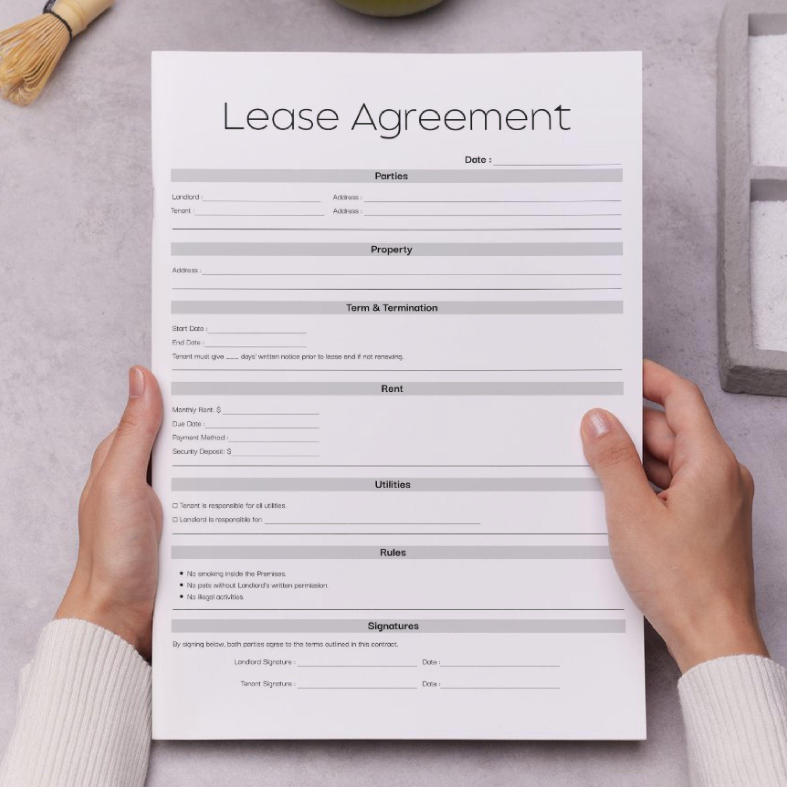 Image showcasing Minimalist Residential Lease Agreement, Simple Housing Contract Template, Printable & Editable ...