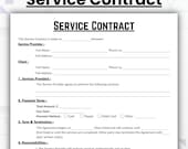 Editable Service Contract Template, Single Page Services Contract Agreement, Printable Business Contract form, Client Contract PDF