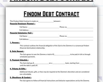 Contrato de deuda Findom editable, plantilla sencilla de contrato de deuda Findom en Canva, acuerdo imprimible para relaciones de dominación financiera