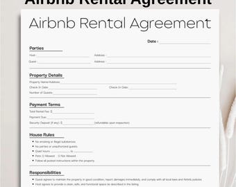 Contrat de location Airbnb minimaliste, modèle simple de location à court terme, location de vacances imprimable, bail Airbnb modifiable, contrat d'invité