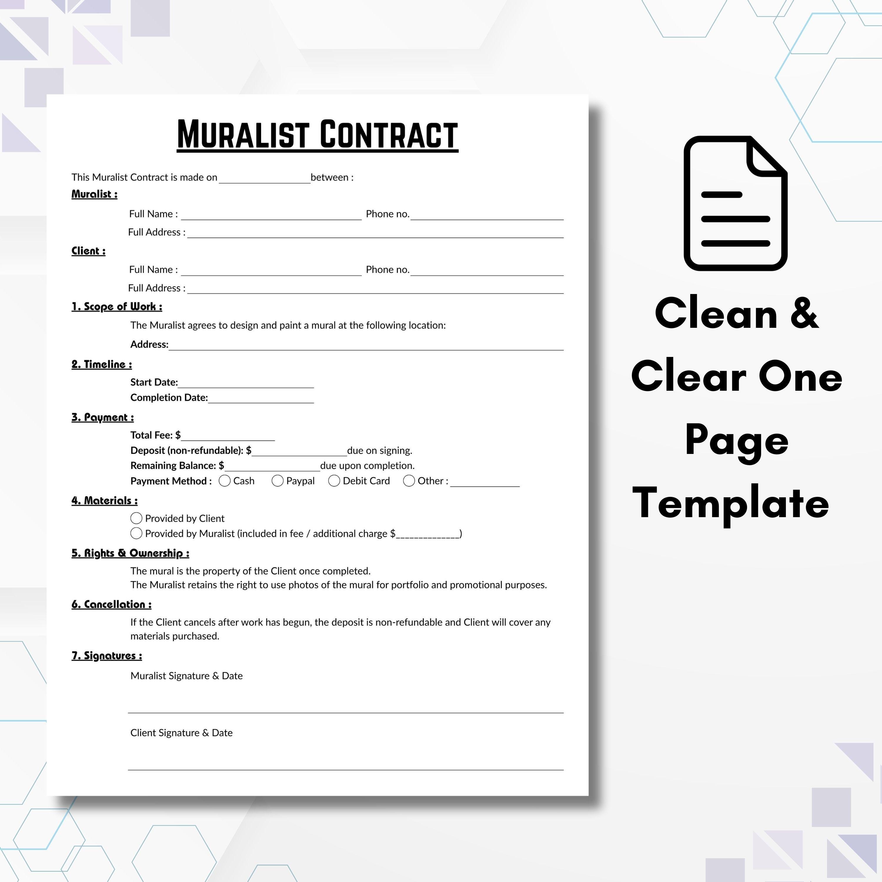 Editable Muralist Contract, Simple Mural Services Form Template ...