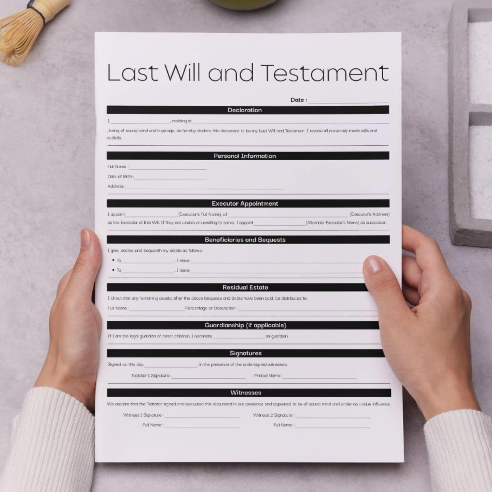 Minimalist Last Will and Testament Black, Simple Testament Form ...