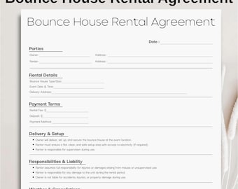 Minimalist Bounce House Rental Agreement Template, Simple Editable Bounce House Rental Contract, Printable Rental Form Instant Download