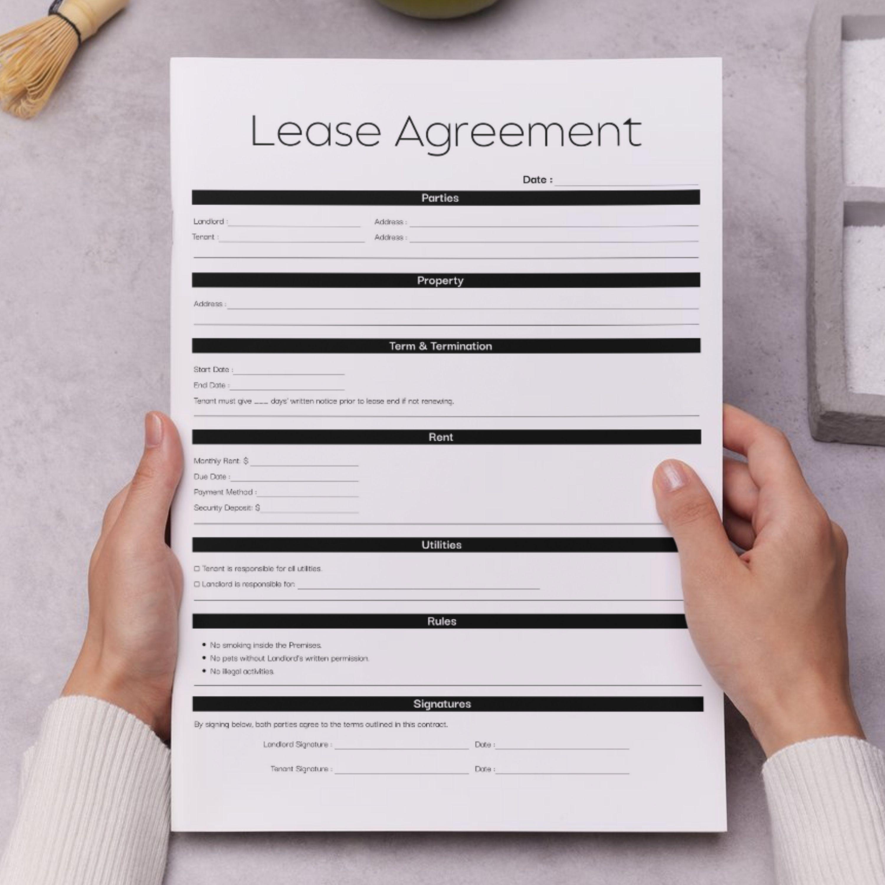 Picture of Minimalist Residential Lease Agreement Black, Simple Housing Contract Template, Printable Lease ...