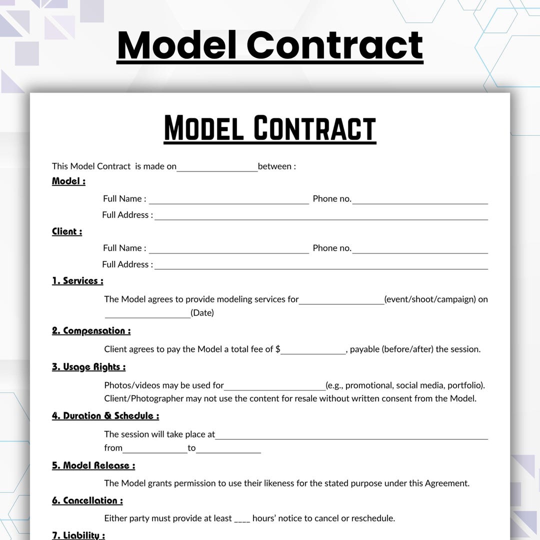 Editable Model Contract, Simple Modeling Services Form Template ...