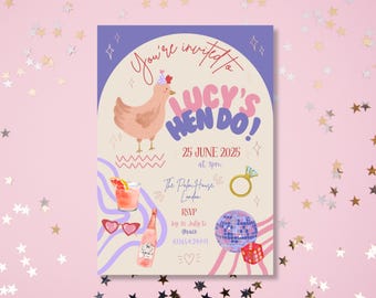 Hen Party Invitation | Fun, eccentric Hen Do Invite | Digital Bachelorette template invite | Instant Download | Send digitally or Print | A5