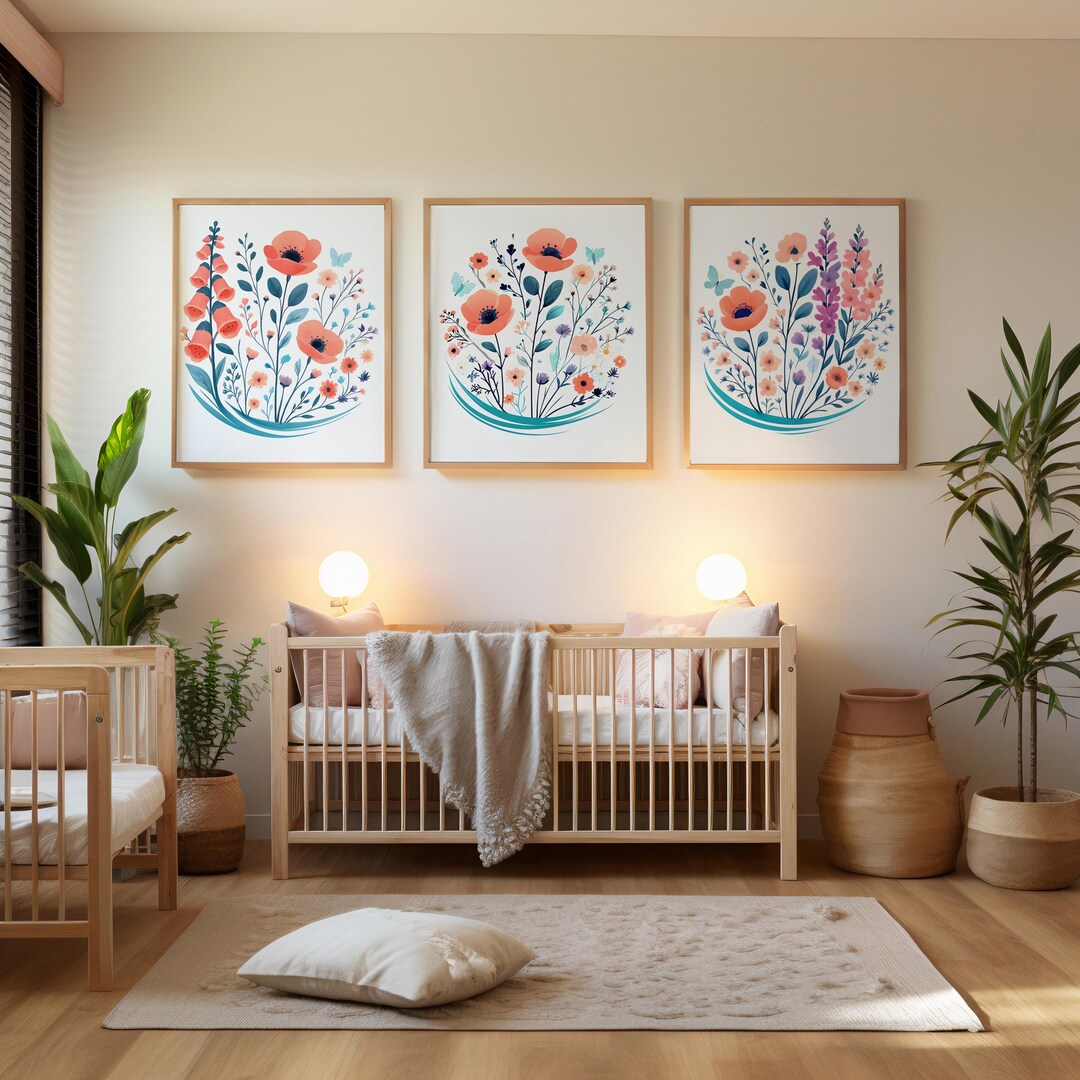 Floral Wildflower Nursery Art: Baby Girl Decor (digital Download) - Etsy