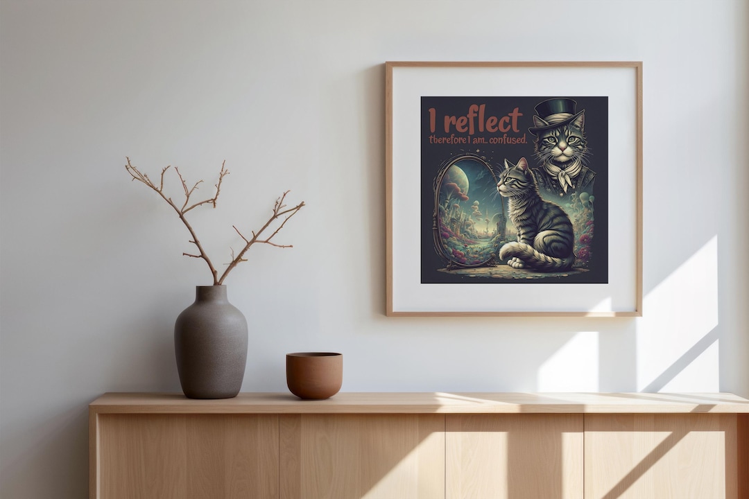 Whimsical Cat Digital Art: Introspective Surreal Home Decor (digital ...