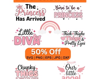 Baby Girl SVG Bundle, Newborn Cute Baby Sayings & Retro Quotes PNG for Cricut Silhouette, Baby Shower Onesie Design
